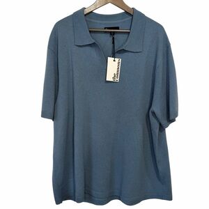 The Commons 100% Cashmere Short Sleeve Johnny Collar Polo Shirt size XXL Blue